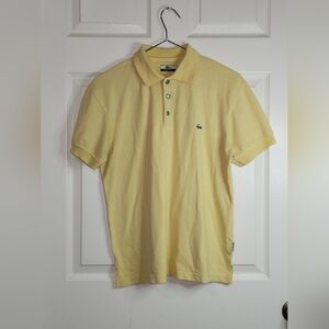 Vintage Rare Lacoste Polo Shirt Small Yellow Green Button Crocodile Preppy